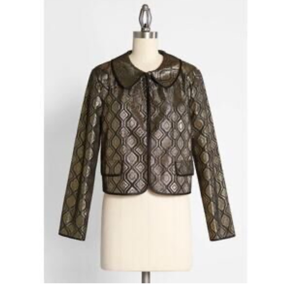 ModCloth Geometric Gold and Black Blazer Jacket sz L